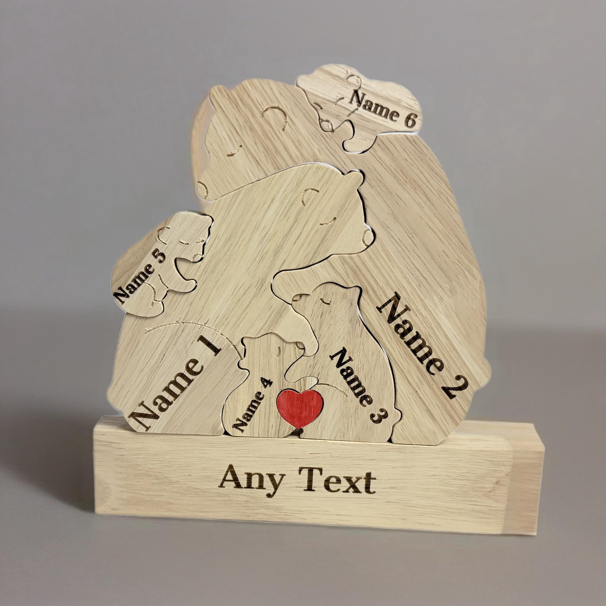 TinyGift Personalised Wooden Bear Family Ornament – Custom Engraved Christmas Decoration, Handmade Wooden with Names and Heart, Rustic Family Keepsake for Couples, Parents, Grandparents
