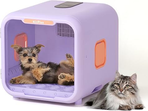KITPLUS Pet Dryer Box for Dogs and Cats, 71L Large Capacity Ultra-Quiet Dog Hair Dryer Box with Smart Lock, Adjustable Temperature, Ambient Light & Multi-Use Design Ideal for Pets Under 35lbs