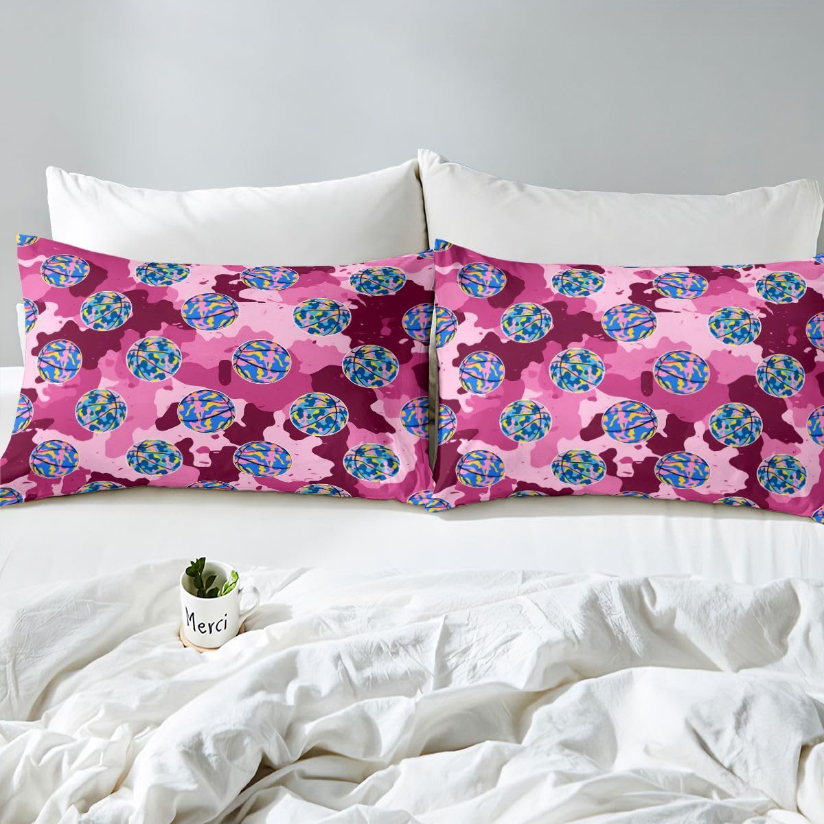 Homemissing Set di biancheria da letto per bambini e bambine, motivo mimetico, rosa, per letto super king size, motivo videogiochi, decorazione per camera da letto, 3 pezzi, chiusura