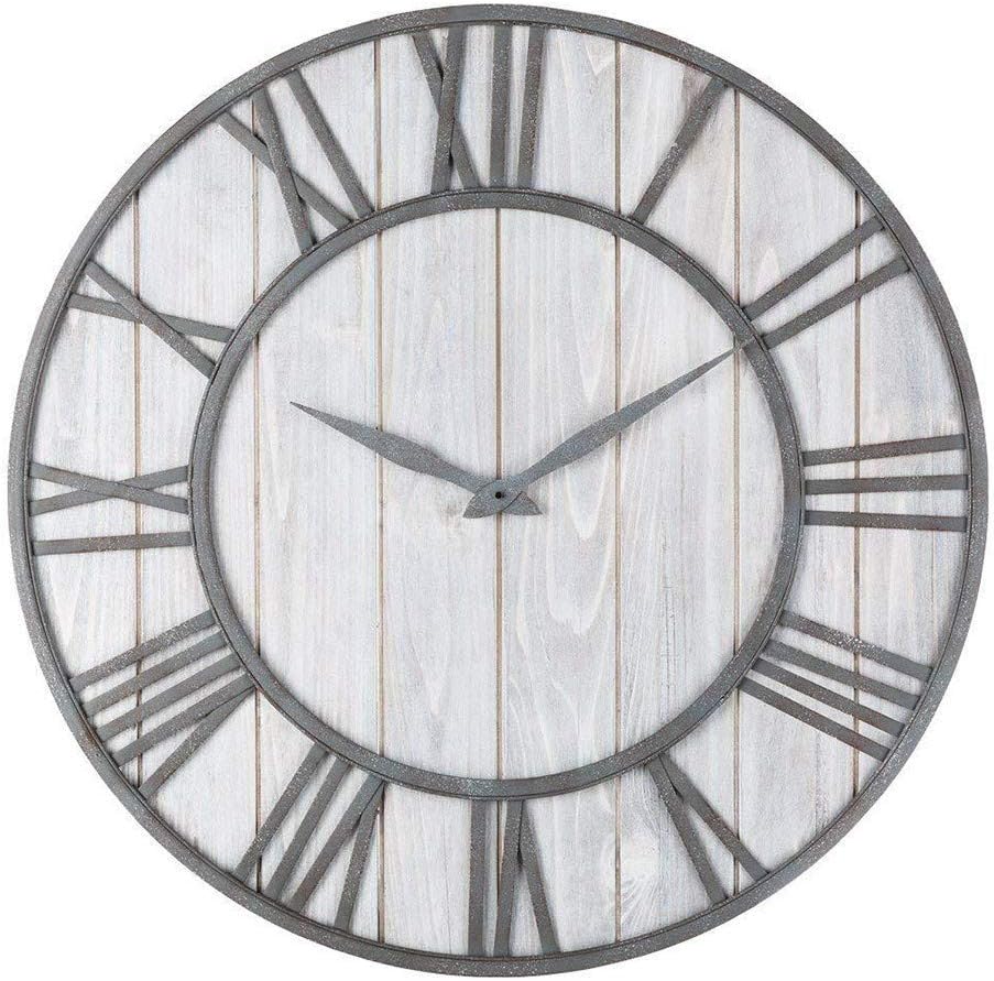 WALL CLOCK Large Metal Roman Numeral Quartz Silent Sweep Non-ticking Decorative Retro Big Round Wooden Clock For Gift Black 'Iron'(40cm In Diameter),GJXJY