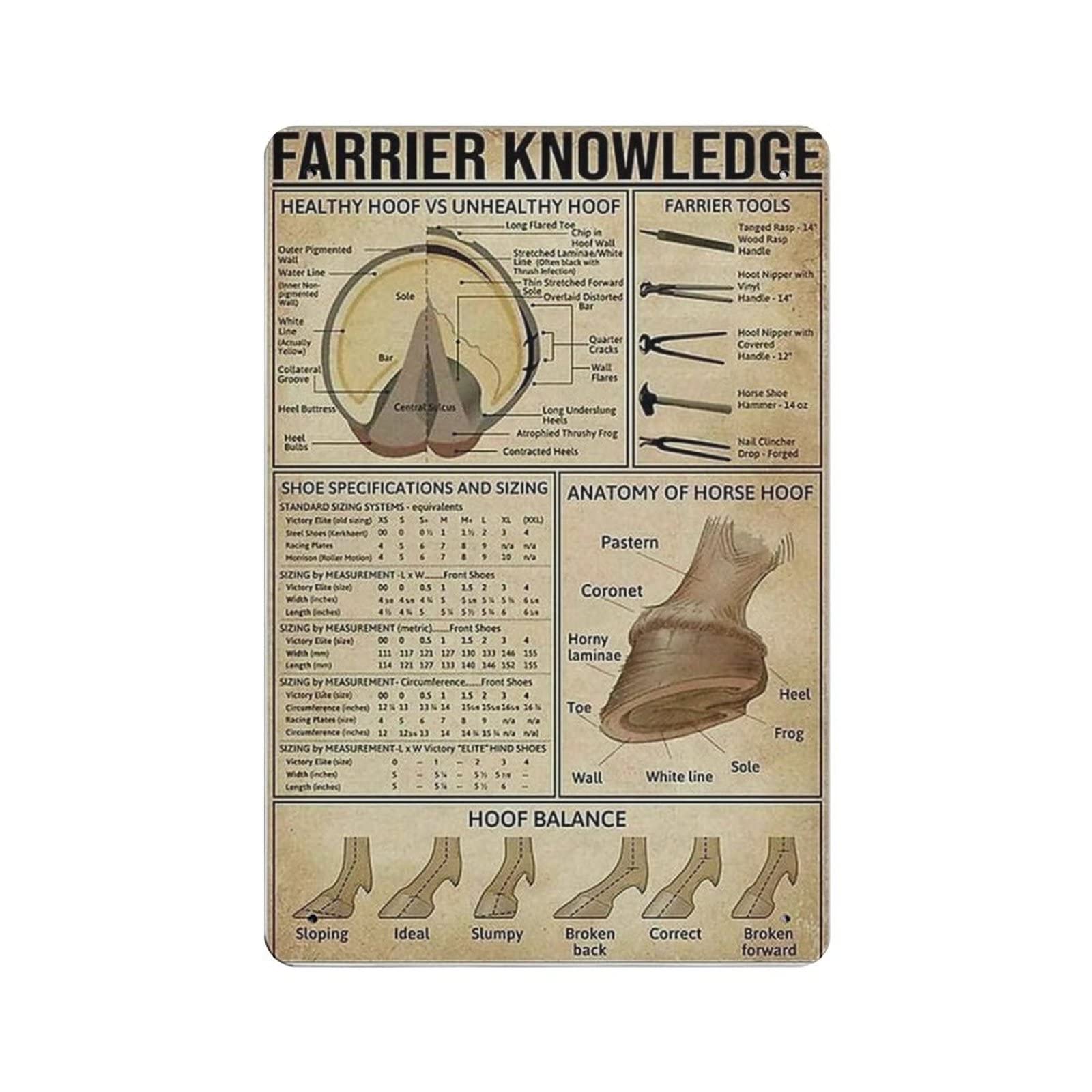 AOOEDM Farrier Knowledge Vintage Tin Sign Metal Tin Signs for Man Cave Funny Art Wall Plaque Kitchen Bar Pub Coffee Shop Wall Decor