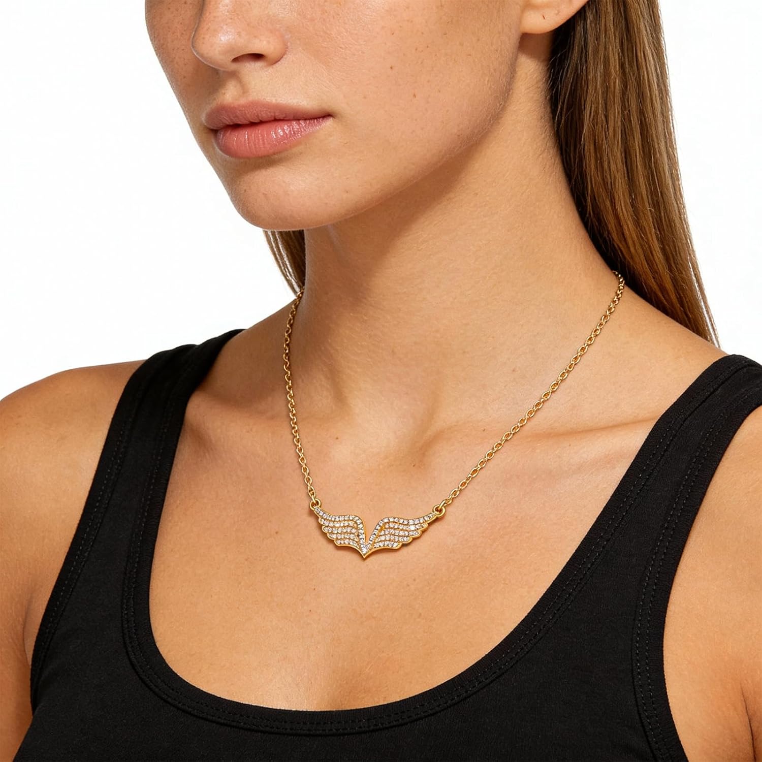 Angel Wing Pendant Necklace Gold Silver Rhinestone Crystal Sparkling Elegant Dainty Jewelry Gift for Women - Image 3