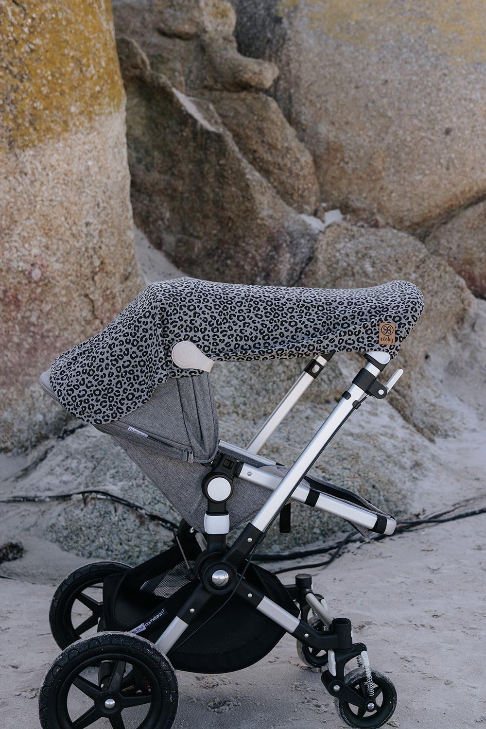 Cloby CBY-SET-LPG-BE Set UV-Schutz-Decke Leopard grau/schwarz und magnetische Clips beige