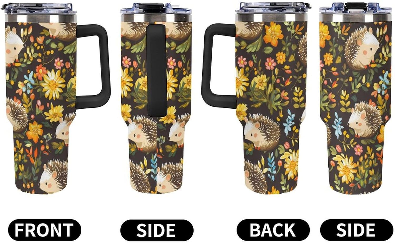 Hedgehogs Travel Mug 40oz Insulated Tumbler with Lid And Straw Coffee Mug Car Cup Black-style
