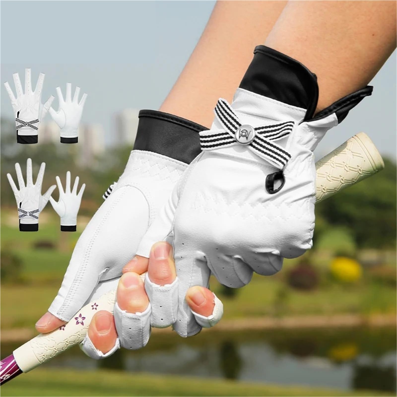 Damen-Golfhandschuhe aus Lammleder, atmungsaktiv, offene Finger, für Golfsport, Rechts- und Linkshänder