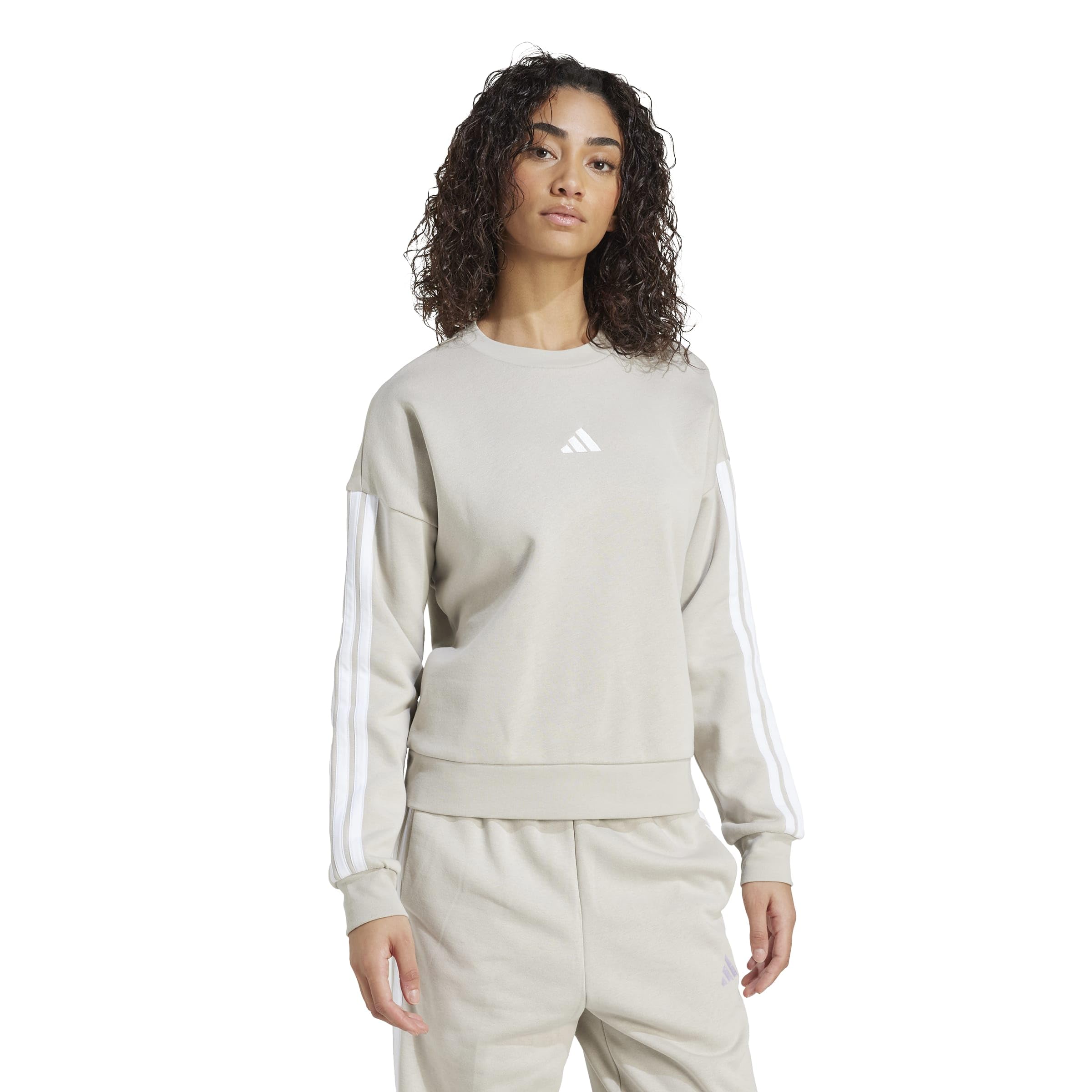 adidas Kobiety Essentials 3-Stripes Fleece Sweatshirt, wonder alumina/white, S