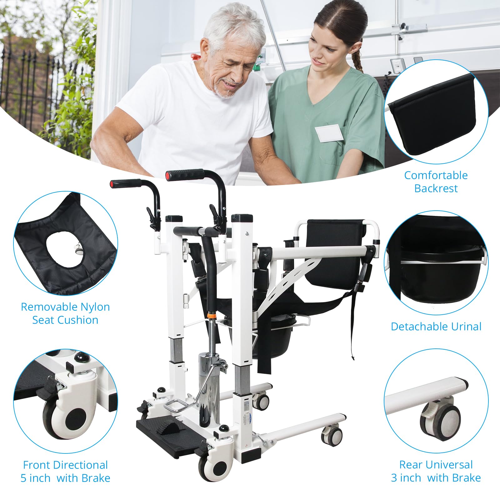 Snapklik.com : Hydraulic Patient Lift Transfer Chair, Bathroom Wheelchair