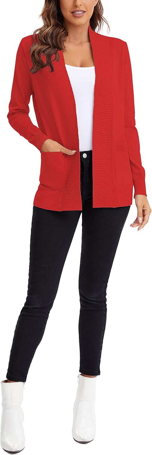 Urban CoCo Women's Lightweight Open Front Knit Cardigan Sweater Long Sleeve with Pocket - Image 5
