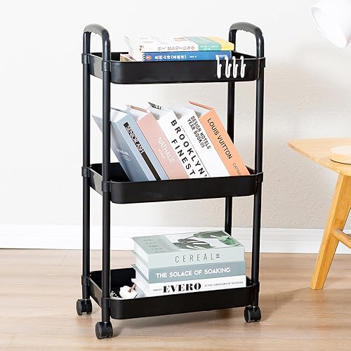 Miniatura 5 de Carrito rodante de 5 niveles con ruedas y asa, carrito de almacenamiento con ruedas para oficina, sala de estar, lavandería, cocina, baño, color