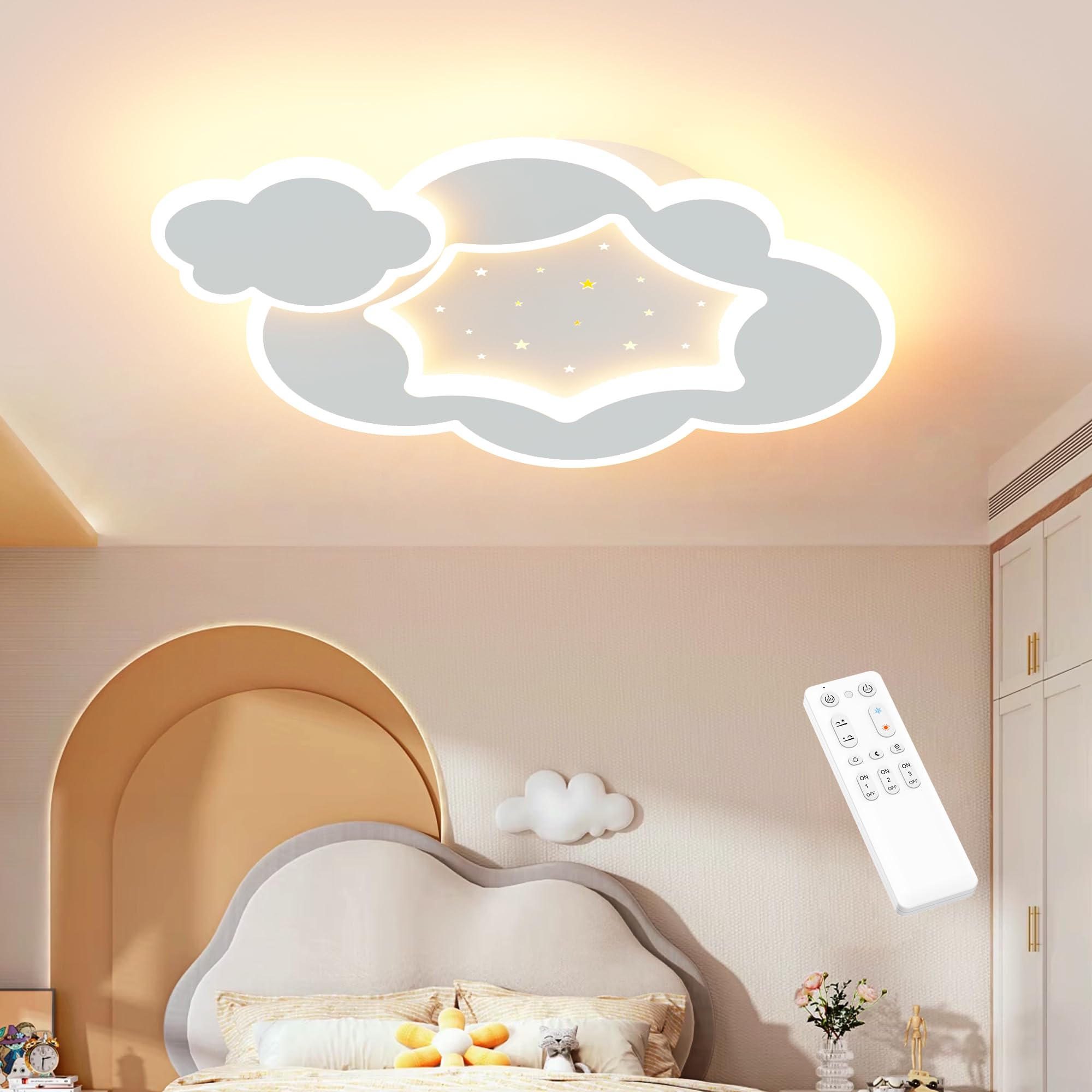 ZEKEI Lámpara Techo Infantil con Mando a Distancia，Lámpara Habitación Techo con Luz Regulable de 3000k-6000k y Brillo Ajustable para Dormitorio y Habitación Infantil，45 cm con Luz Nocturna