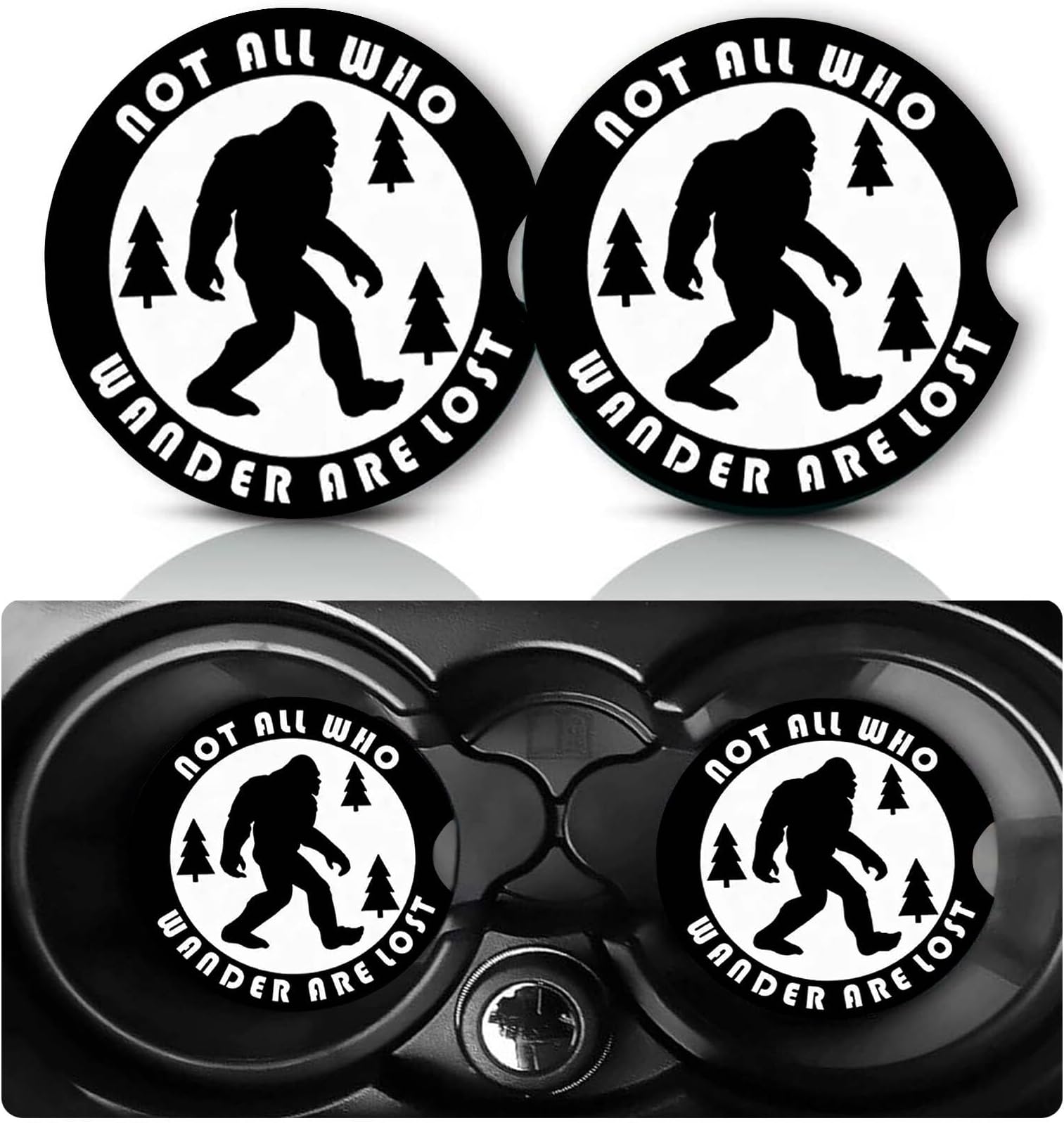 Car Coasters for Cup Holders,2 PCS Universal Non-Slip Bigfoot Car Coasters,2.75" Rubber Mat,Big Foot Cars Accessories Cup Drink Coaster Decor Sasquatch Gifts for Men,Women,Dad,Grandpa