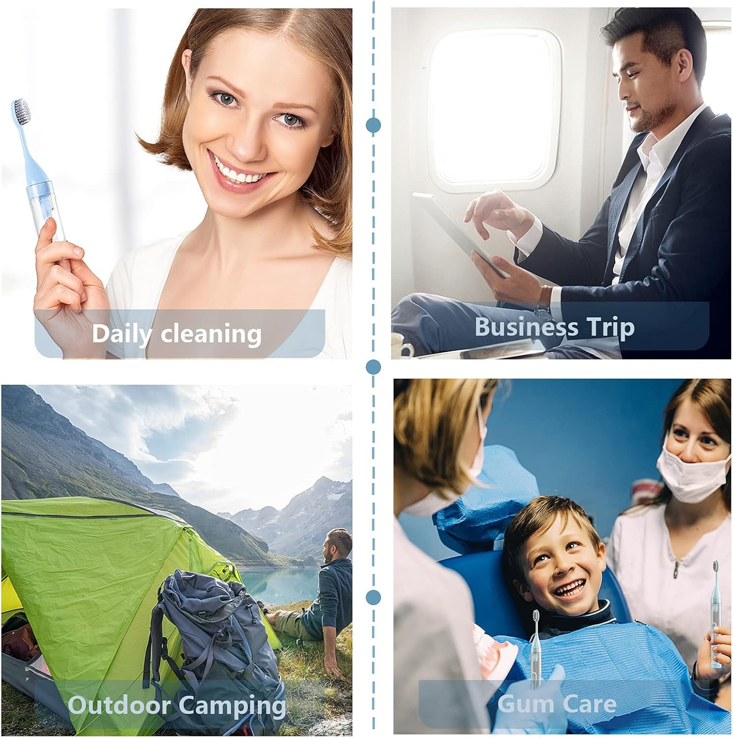 2Pcs Travel Toothbrushes Kit, Fold Travel Size Toothbrushes Built-in Travel Toothpaste Container, Including 2 Cleaner Head Soft Bristles for Travel, Camping, School, Business Trip (Blue, White) : Beauty & Personal Care