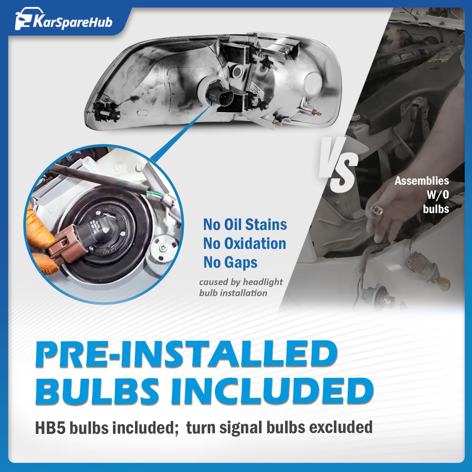 Headlights Assembly for 1997-2003 F150 / 1997-2002 Ford Expedition / 1998-1999 F250 Selected Models, Signal Marker Light with Bulbs Does NOT fit models produced before July 1996