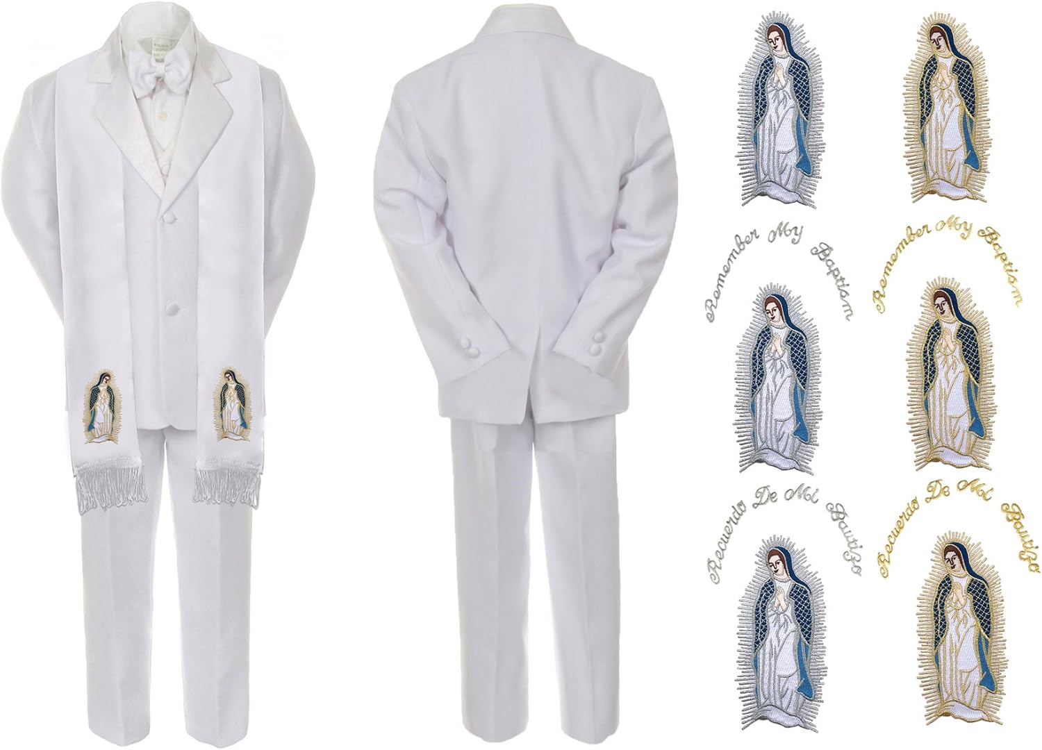 Baby Boy Christening Baptism Church White Suit Mary Maria Guadalupe Stole Sm-7