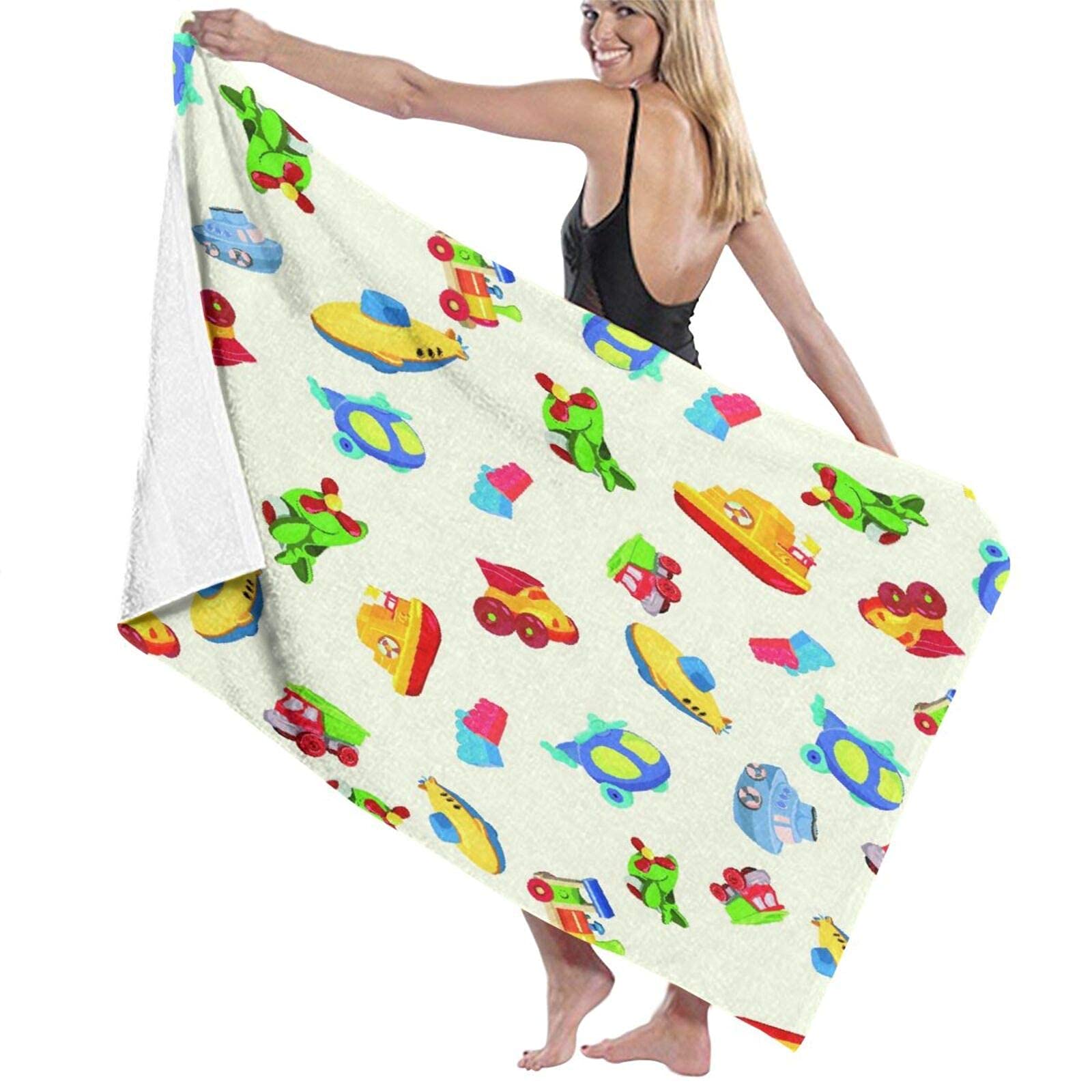 Lsjuee Airplane Ship Helicopter Beach Towel Long Sandproof Superfine Fiber Beach Towel to sit on for Tropical Vacations Camping Swimming Class Swimming SPA Picnic Gym Fitness Cruise Pool 32INx52IN