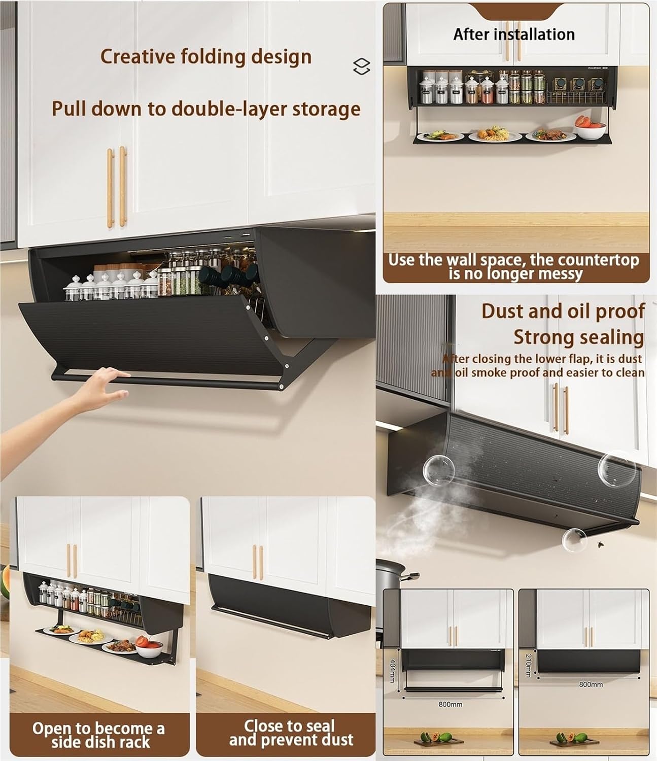2 Tier Pull Down Hanging Cabinet Lifting and Folding Basket Drop Down Shelf Kitchen Organizer Slide Out Spice Racks Wall Mounted Cabinet with Door and Handle,Living Room