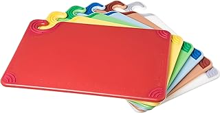 San Jamar Saf-T-Grip Plastic Cutting Board With Safety Hook, 12" x 18" x 0.5", Assorted Colors, (Set of 6)