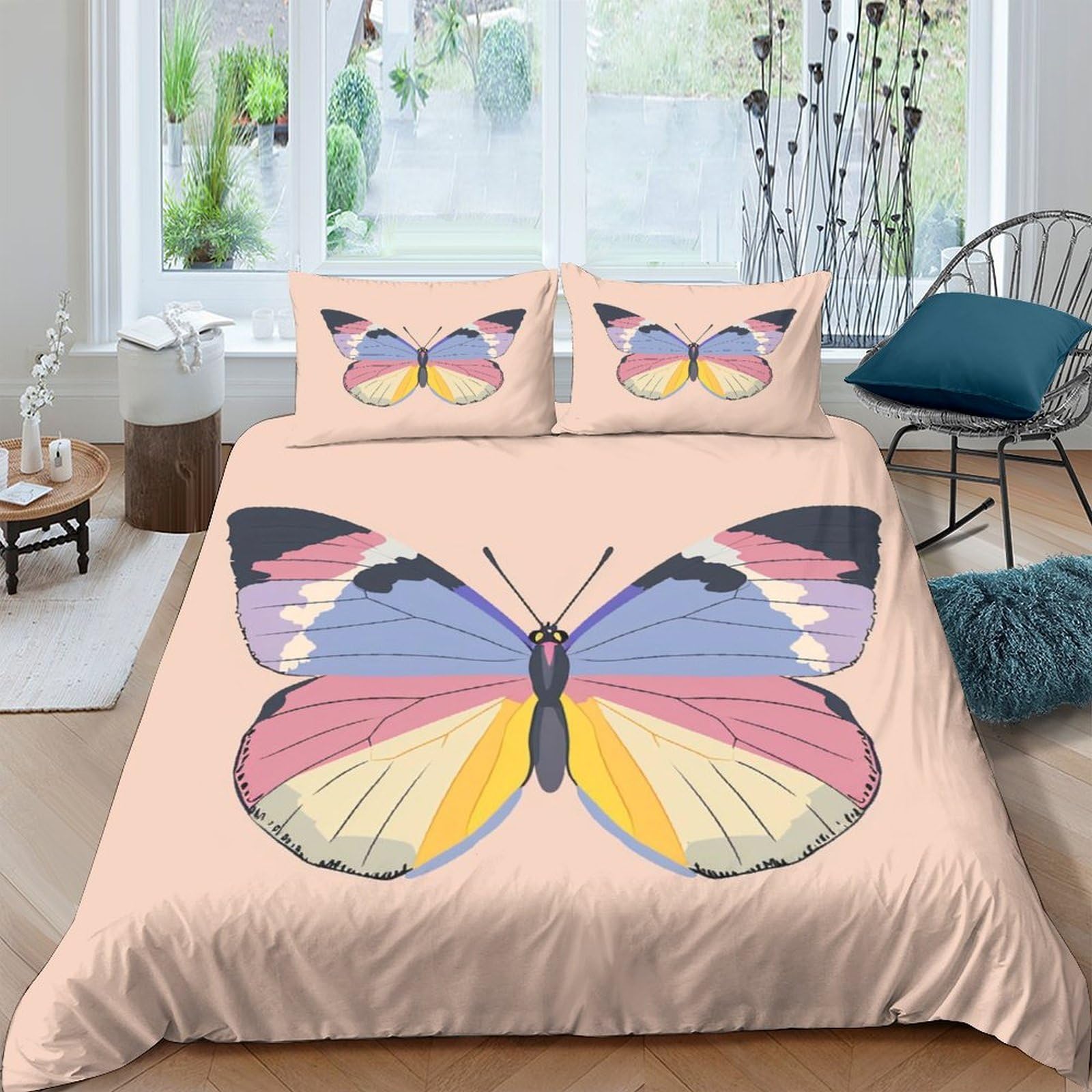 Ctjqhvkz Style-2 3D Printed Pastel Butterfly Fitted Sheet Microfiber Soft Breathable Colorful Wings Bed Cover For Bedroom Decor Single（135X200cm）