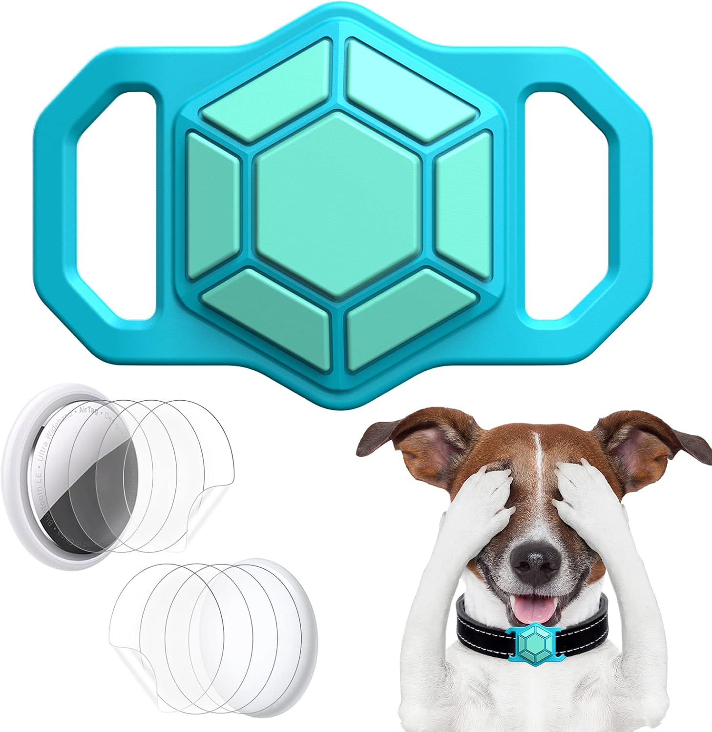 Protective Case Compatible for Apple AirTags for Dog Cat Collar Pet Loop Holder, AirTag Holder Accessories with Screen Protectors, Air Tag Silicone Cover for Pet Collar (Fluorescent Blue)