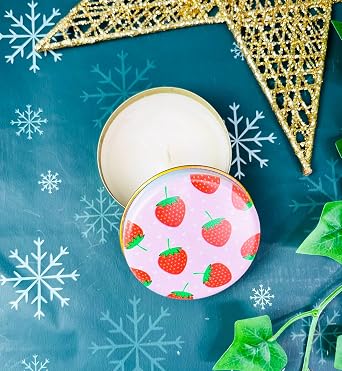 giftmoda Çilek Tasarımlı Kokulu Teneke Mum (Kırmızı)