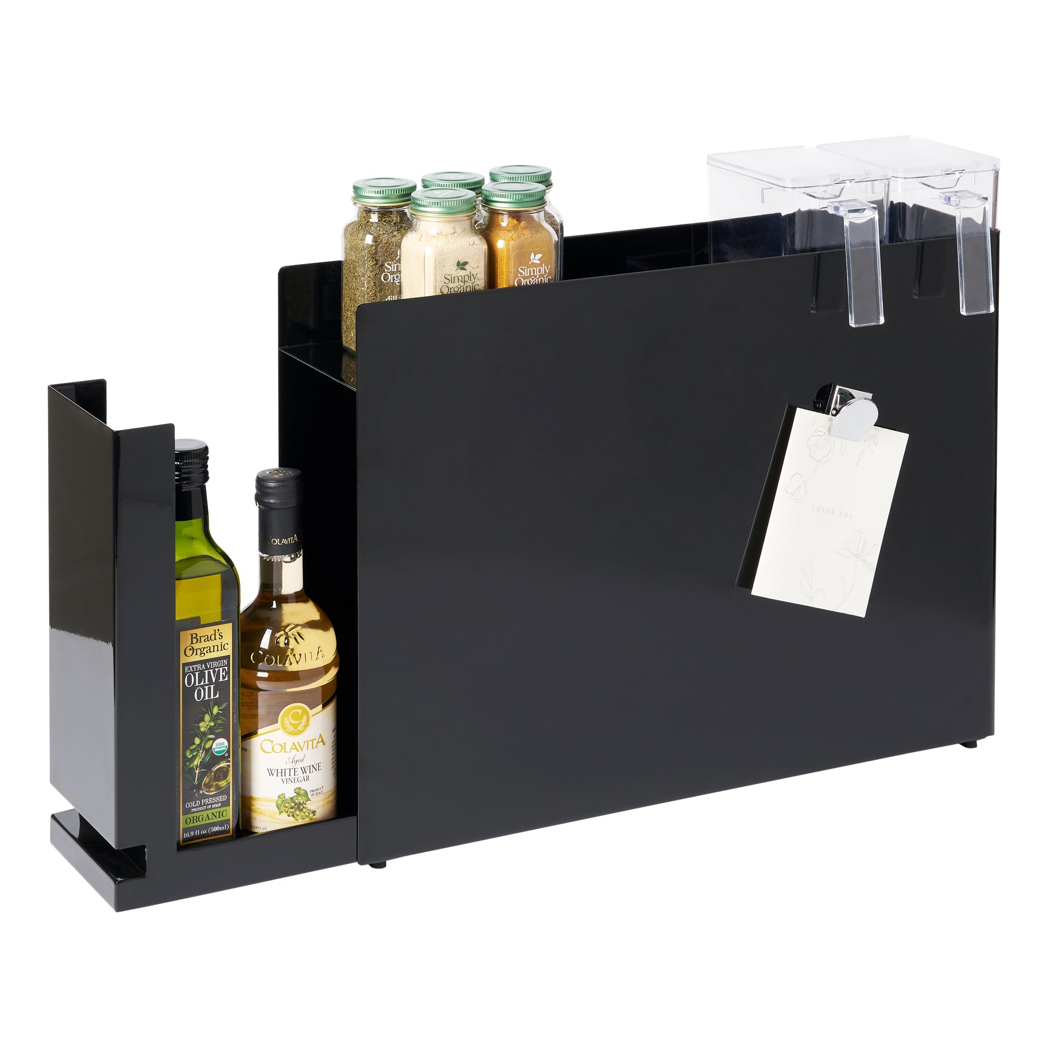 YAMAZAKI 6004 TOWER Sliding Seasoning Rack, black, Steel/Polypropylene, Minimalist, 12.5 x 50～93 x 36.7 cm