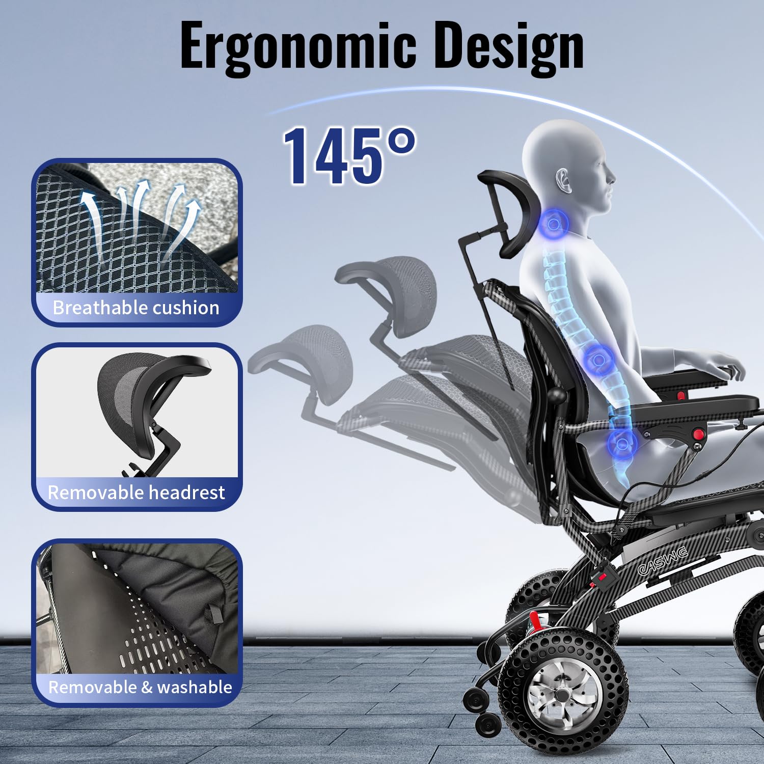 B10 Silla Ruedas Eléctrica Plegable Adultos/Mayores, Respaldo 145° Reclinable & Asiento Ergonómico, 25/50km Autonomía, Batería 12Ah Litio Extraíble, Motor Sin Escobillas 400W, 18KG (B10-12AH)