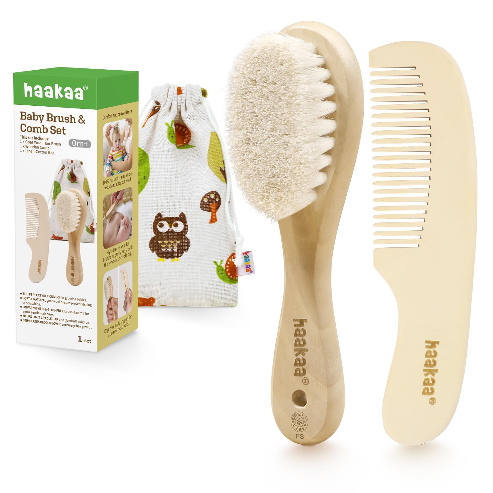 haakaa Baby Hair Brush and Comb Set for Newborns & Toddlers, Natu...