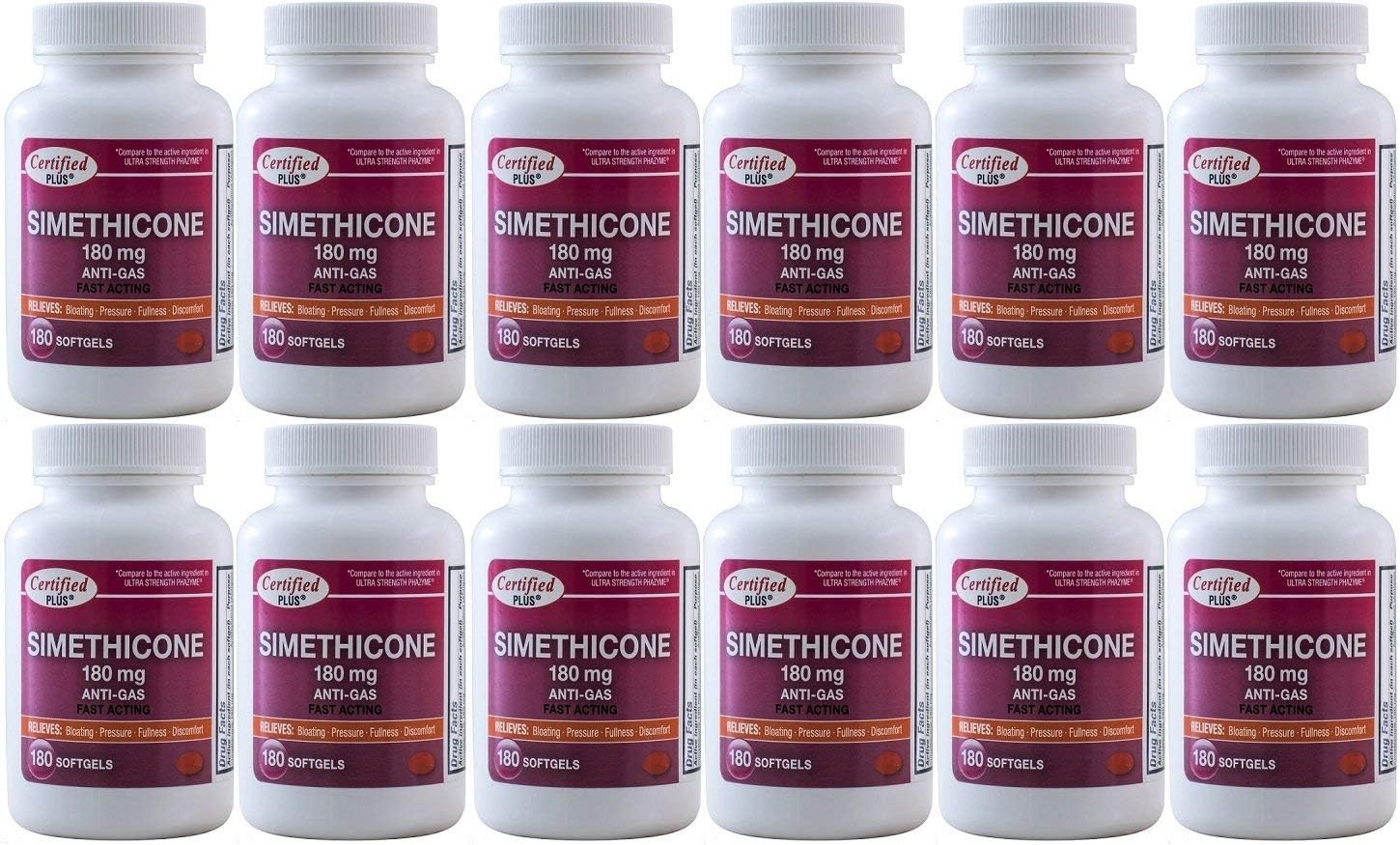 Simethicone 180 mg 2160 Softgels Anti-Gas Generic for Phazyme Ultra Strength Fast Relief of Stomach Gas and Bloating 180 Gelcaps per Bottle Pack of 12 Total 2160 Gelcaps
