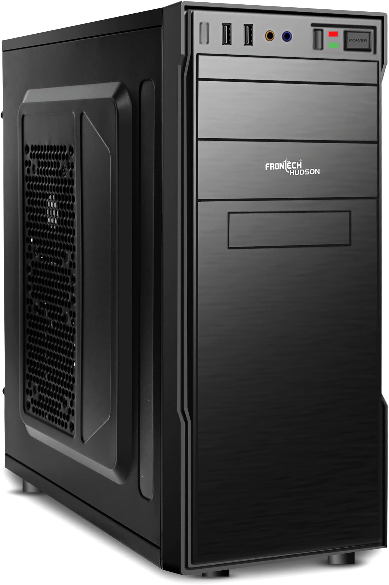 FRONTECH Hudson Premium Silver Series Cabinet/Computer Case with HD Audio | ATX/Mini ATX Compatible | Installed 2x80 mm Fan, 1xUSB 3.0, 2xUSB 1.1 | Ideal for Home/Office/Gaming (FT 4301, Black)