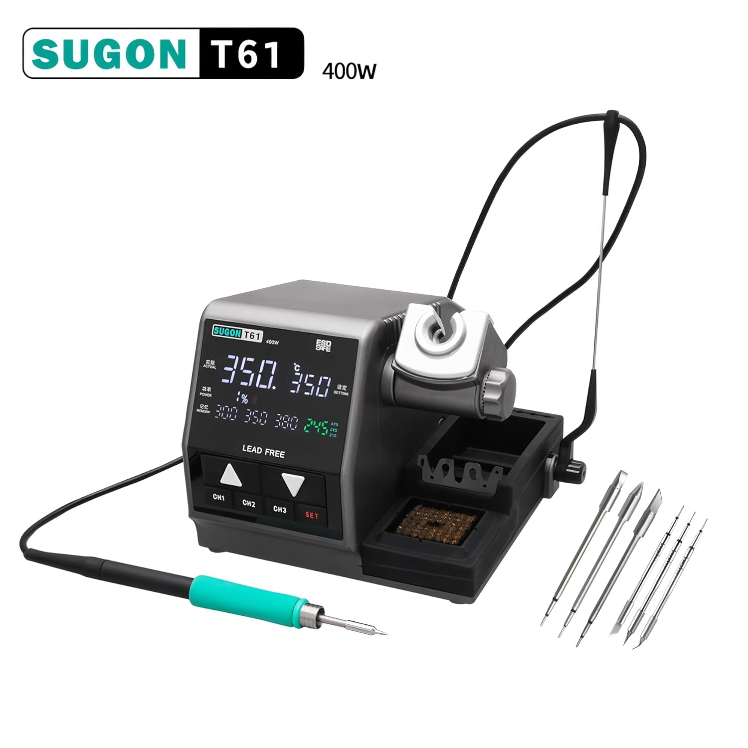 SUGON T61 Soldering Station 400W Compatible Soldering Iron Tip C470/245/210 Large Solder Joints Welding Rework Station(470+3Tips)