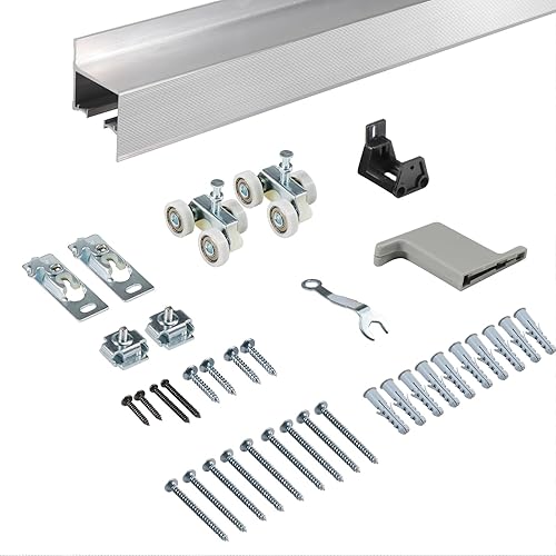 Miniatura 2 de Kit de riel de hardware para puerta corrediza de granero de 72 pulgadas6 pies, montaje en pared, caja de aleación de aluminio, accesorios para