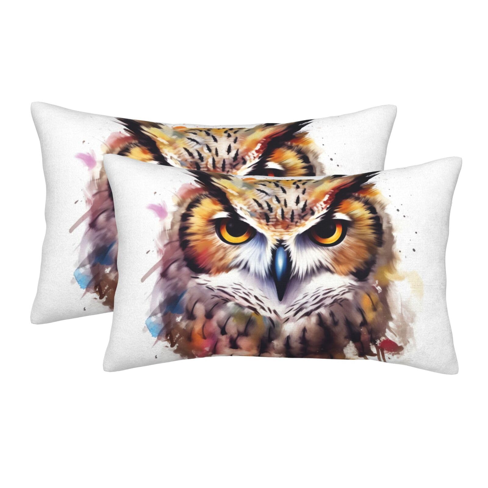2 Pack Standard Size Pillow Cases for Hair and Skin Soft Breathable Pillow Case Covers with Hidden Zipper Watercolor Cool Owl Head Pillowcase 20"x30" Pillow Cover for Sleeping Gift
