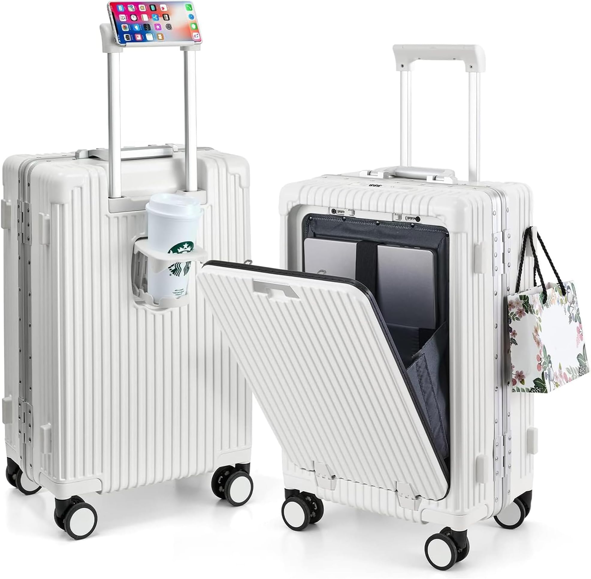 20" Travel Carry-on Luggage, Aluminum Framed Carry-On Suitcases with Front Open Laptop Compartment, Spinner Wheels, Travel Suitcases Luggage Bag (carry ons)