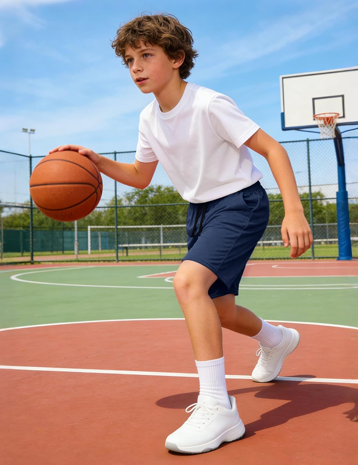 Auranso 3 Pack Boys Athletic Shorts Quick Dry Mesh Basketball Short for Kids Active Soccer Shorts Sports Clothes with Pockets