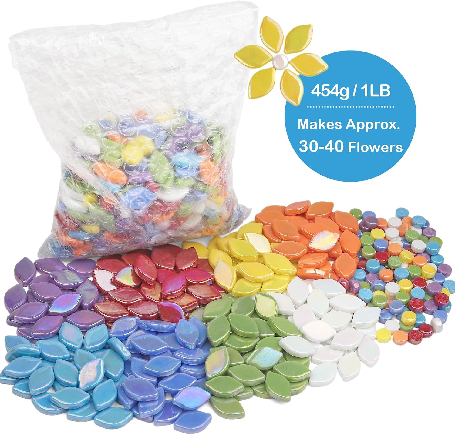 Artspac Iridescent Flower Glass Mosaic Tiles for Crafts Bulk, 1LB