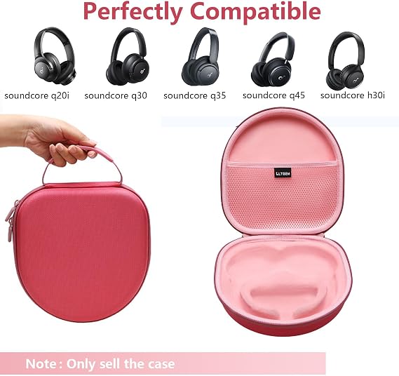 L LTGEM Carrying Case for soundcore by Anker Q20 Q20i Q30 Q35 Q45 H30i Hybrid Active Noise Cancelling Headphones - Portable Travel Bag (Case Only) - Pink