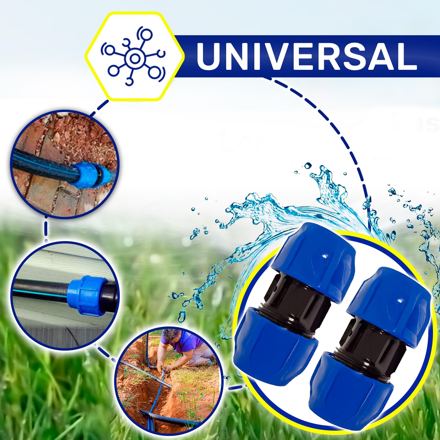 Reduzierende Klemmverbinder 40 mm x 32 mm aus Polypropylen PP Muffe für die Verbindung von Polyethylen PE Rohr - MONTERAL