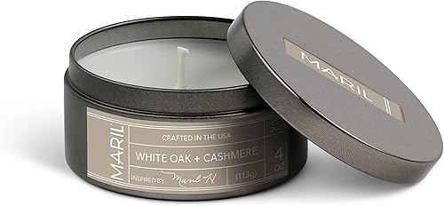 Miniatura 3 de MARIL Travel - Vela de cera de soja y lata de metal con tapa de 4 onzas, roble blanco y cachemira