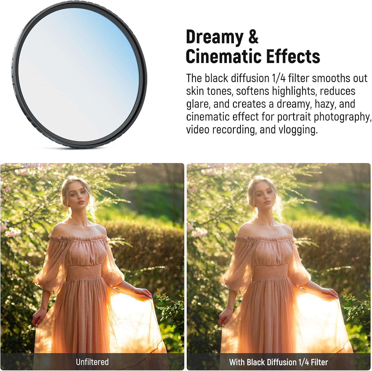 NEEWER 77mm Variable ND (ND2-32) + CPL + 1/4 Black Diffusion Filter Set (3 Pack), Camera Lens Filter Photography Accessories with AR/AF Coatings, Storage Case & Cleaning Cloth