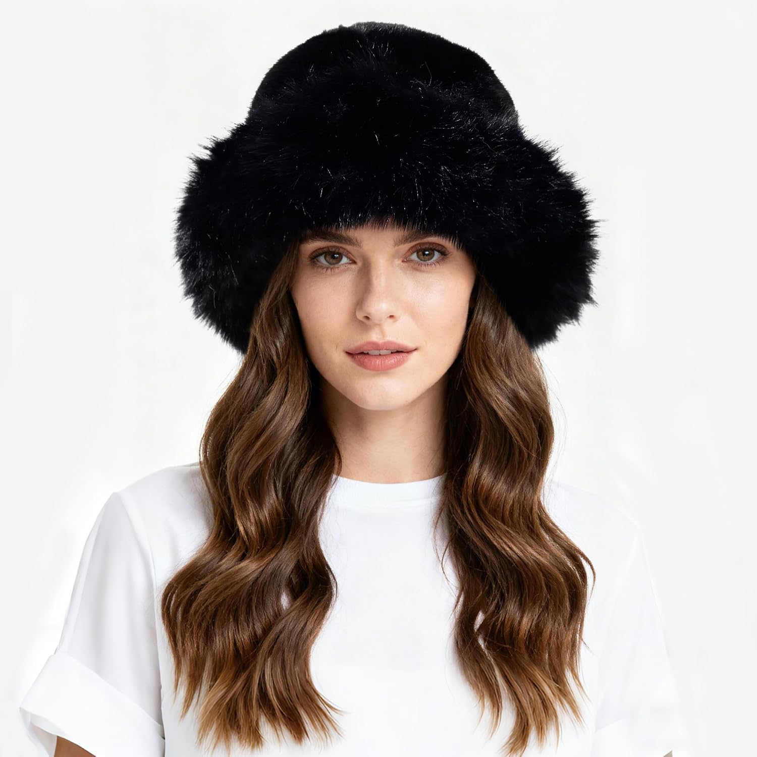 Winter Bucket Hat for Women Girls Fluffy Faux Fur Fisherman Plush Warm Hats Cute Fuzzy Bucket Hat