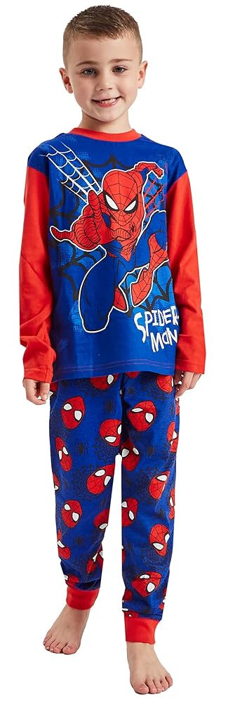Pijama Largo De Spiderman Marvel Para Niños - 100% Algodón, Estampado Grande, Elástico En Cintura, Tallas Por Altura