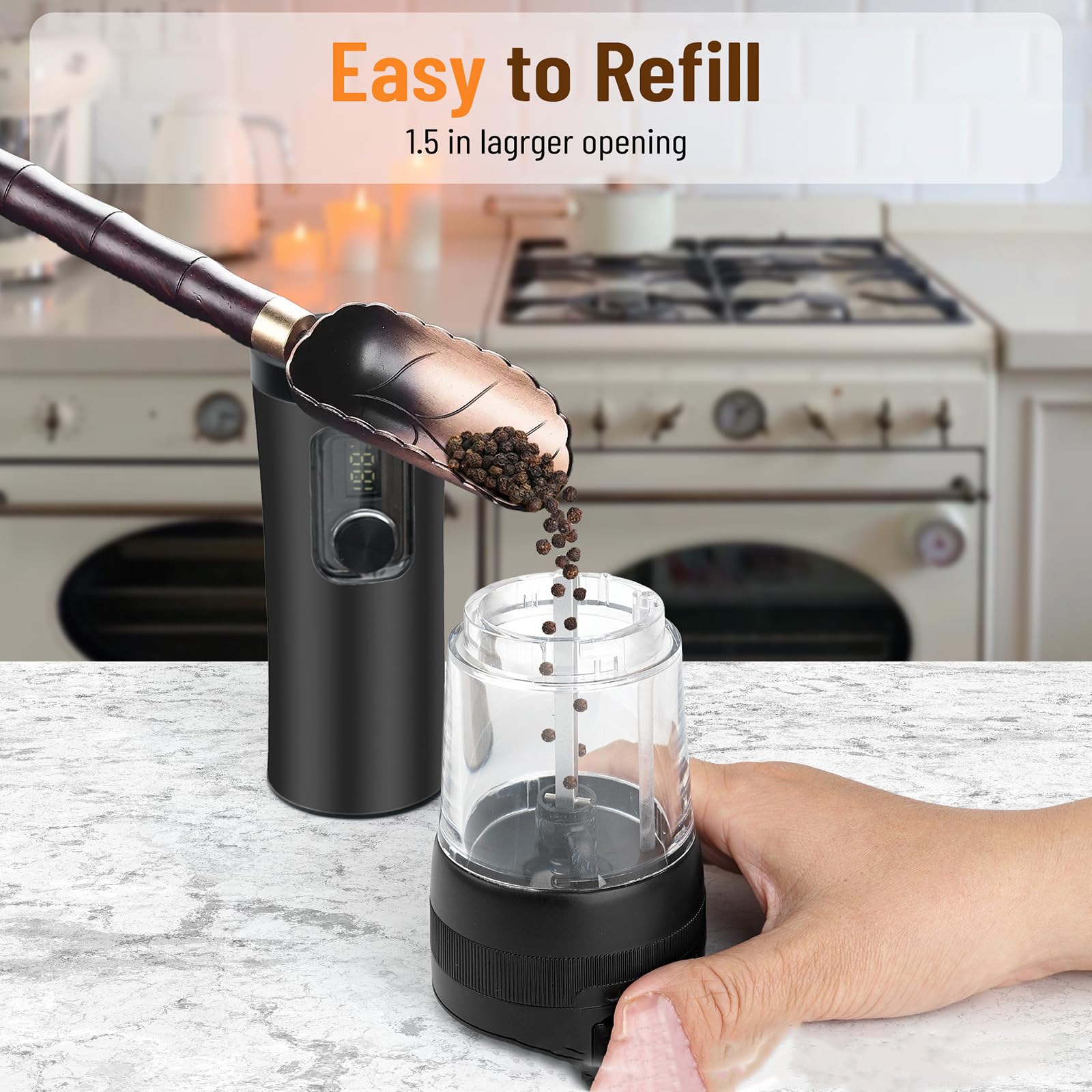 Set macina sale e pepe elettrico ricaricabile, 5 livelli di grossolanità regolabili, controllo a 2 velocità, display batteria, grande capacità 100 ml for la cucina domestica