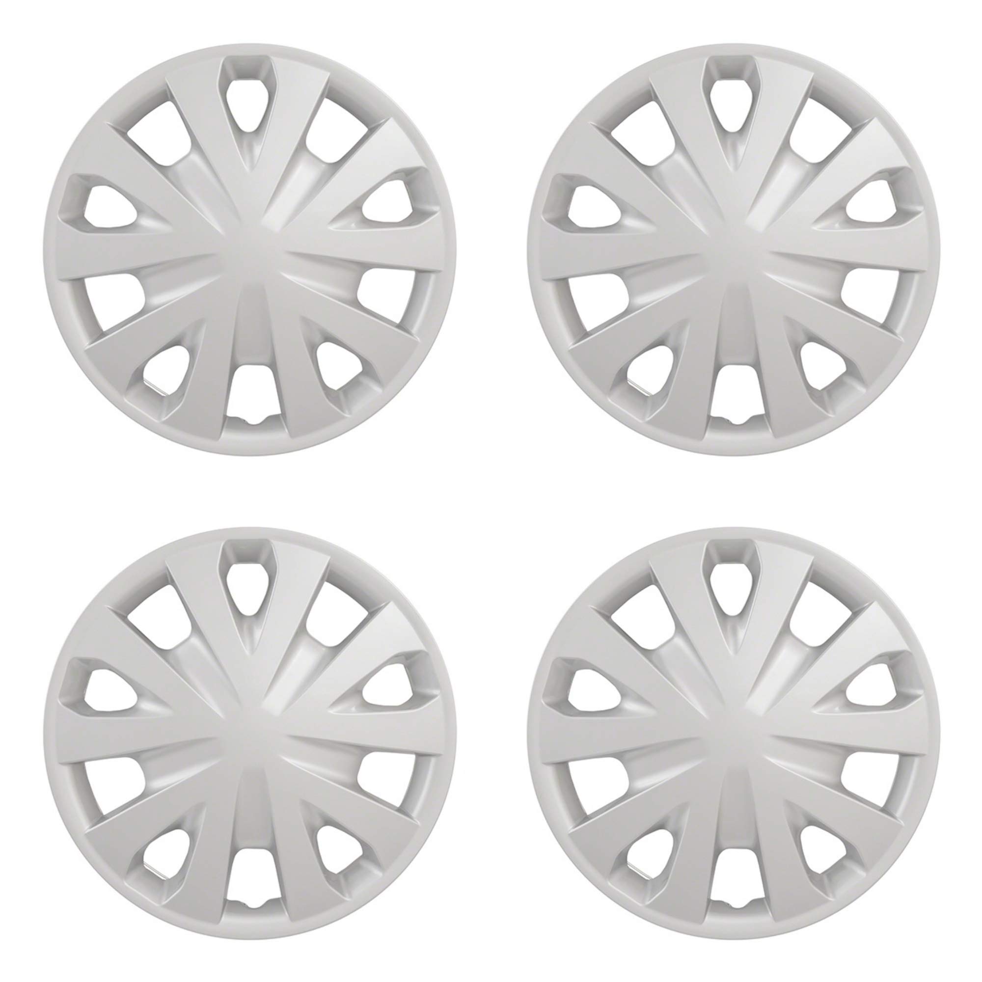 Wheel Covers Hubcaps for 2012-2019 Nissan Versa; 15 Inch; 5 V-Spoke; Silver Color; Plastic (4-Pieces)