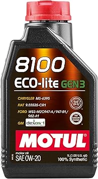 Motul 8100 ECO-lite Gen3 0W-20 Full Synthetic Motor Oil with Advanced Low-Friction Formula API SP & dexos1 Gen3 Approved for GM, Ford, Chrysler & Modern Engine Applications 1 Liter