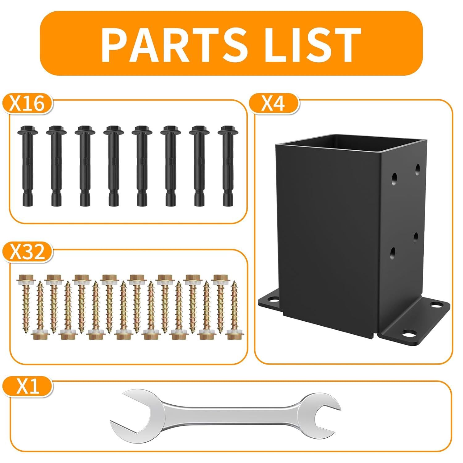 4x4 Post Base, Heavy Duty Post Anchor Base, Inner Size 3.5x3.5 Inch, 13 Gauge Thick Solid Steel Fence Post Brackets, Rust-Proof Black Powder-Coated for Pavilion Porch Railing Pergola(4 Pcs)