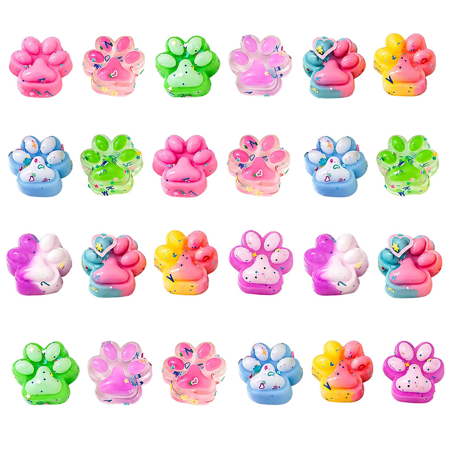 24Pcs Squishy, Jelly Icy Cat Paw Design in Random Colours, Soft Gentle Feel for Quiet Moments at Home, Office or Travel, Great for Sharing with Friends and Family