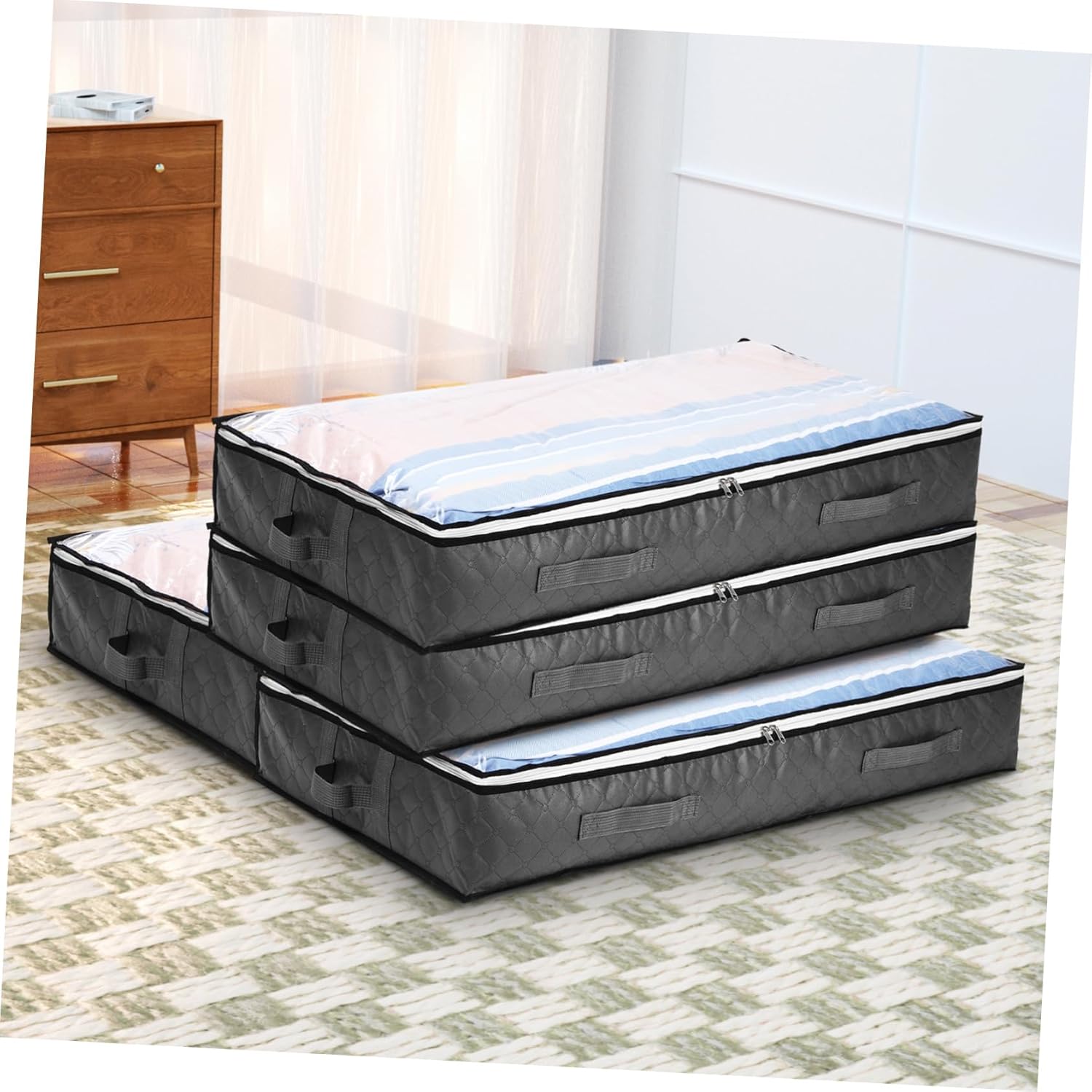 STOBOK 4pcs Clothing Storage Containers under Bed Storage Bags Handles for Blankets Quilts
