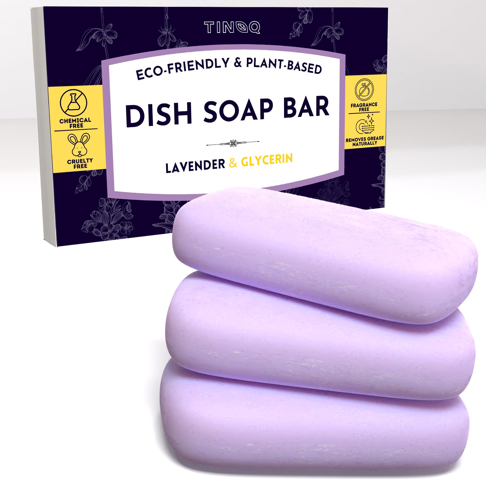 3 Dish Soap Bars - Lavender with Organic Ingredients Skin Safe Chemical Free Eco Friendly Packaging