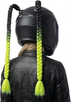 Helmet Pigtails Braids with Detachable Suction Cup Braided Ponytail Hair Tails Motorcycle Bicycle Ski Helmets Accessories