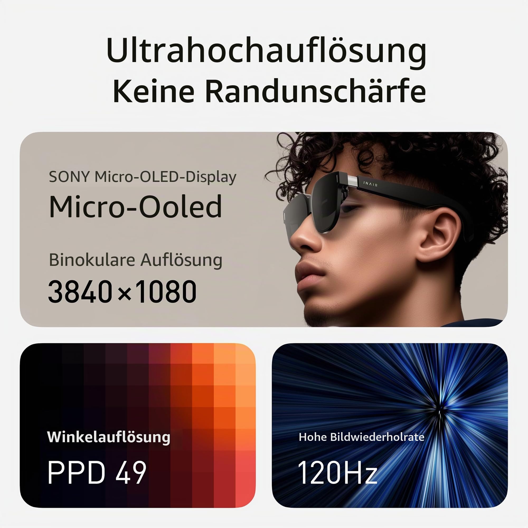 INAIR Pro AR-Brille, 2D-zu-3D-Bild und Video, Realitäts-/Virtual-Switch, Multi-Screen, 120 Hz Display für Arbeit und Unterhaltung, kompatibel mit iPhone 15/16, Android, Mac Win Steam Deck